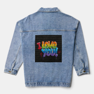 Schwarze Backsteinmauer mit Graffiti „Ich liebe di Jeansjacke