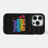 Schwarze Backsteinwand mit Graffiti „Ich liebe dic iPhone Hülle (Rückseite (Horizontal))