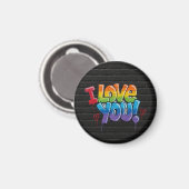Schwarze Backsteinwand mit Graffiti „Ich liebe dic Magnet (Vorderseite/Rückseite)