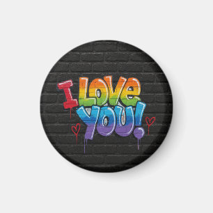 Schwarze Backsteinwand mit Graffiti „Ich liebe dic Magnet
