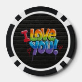 Schwarze Backsteinwand mit Graffiti „Ich liebe dic Pokerchips (Rückseite)