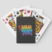 Schwarze Backsteinwand mit Graffiti „Ich liebe dic Spielkarten (Rückseite)