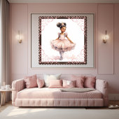 Schwarze Ballerina, blassrosa Tutu, Goldkrone Poster