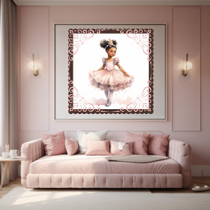 Schwarze Ballerina, blassrosa Tutu, Goldkrone Poster