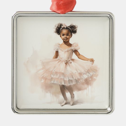 Schwarze Ballerina, blassrosa Tutu, Ponytails, Ban Ornament Aus Metall (Vorne)