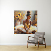 Schwarze Ballerina Herbstkunst mit Sonnenblumen Wandteppich (Beispiel)