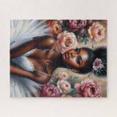 Schwarze Ballerina in weißem Tutu mit Ponys Art Puzzle (Horizontal)