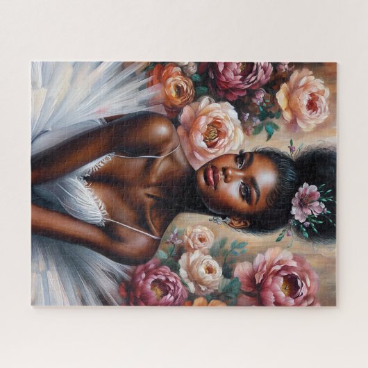 Schwarze Ballerina in weißem Tutu mit Ponys Art Puzzle (Horizontal)