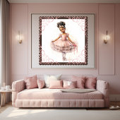Schwarze Ballerina, rosa Tutu, Goldkrone Poster