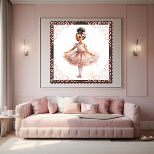 Schwarze Ballerina, rosa Tutu, rosa Blume Barrette Poster