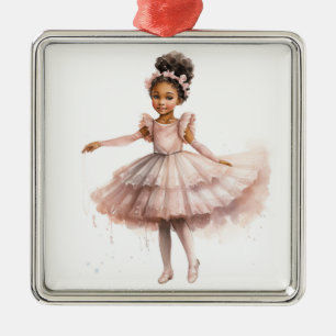 Schwarze Ballerina, rosa Tutu, rosafarbene blorale Ornament Aus Metall