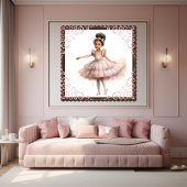Schwarze Ballerina, rosa Tutu, rosafarbene blorale Poster