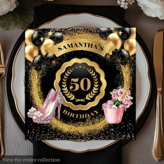 Schwarze Balloons Napkins mit rosa Heelsen Serviette