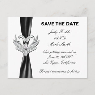 Schwarze Band Silber Schwäne Save The Date Karte