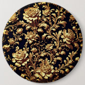 Schwarze Barock-Blumen-Kunst-Anstecknadel Button (Vorderseite)