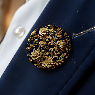 Schwarze Barock-Blumen-Kunst-Anstecknadel Button