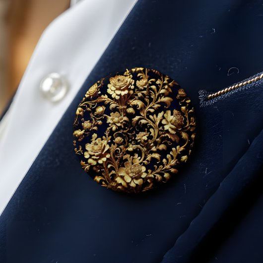 Schwarze Barock-Blumen-Kunst-Anstecknadel Button