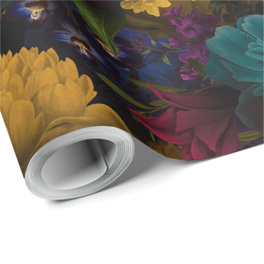 Schwarze, barocke Blume Geschenkpapier (Rolleneckpunkt)