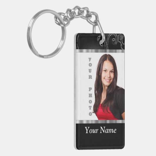 Schwarze barocke instagram Schablone Schlüsselanhänger (Vorderseite links)