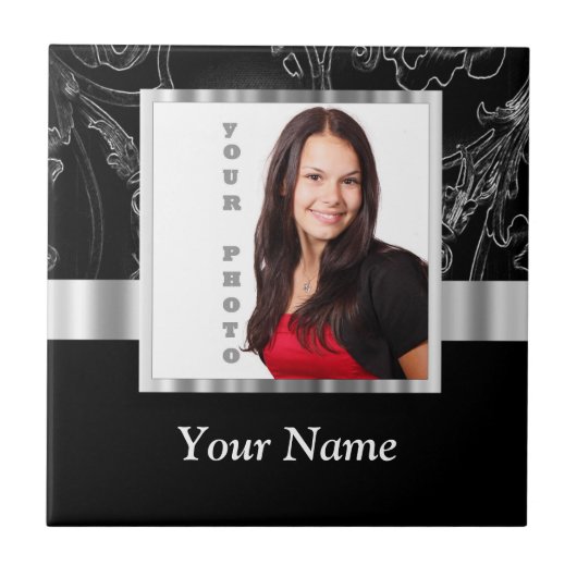 Schwarze Barockinstagrammvorlage Fliese (Vorderseite)