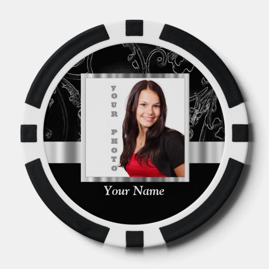 Schwarze Barockinstagrammvorlage Pokerchips (Vorderseite)