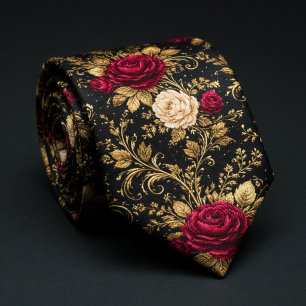 Schwarze Barockrosen Eleganz Krawatte