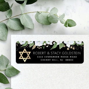 Schwarze Bat Mitzvah Chic Gold Blumen Rücksendeadr