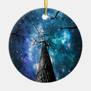 Schwarze Bäume fallen Sterne Keramikornament