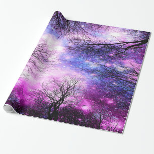Schwarze Bäume Fuchsia Violetter Weltraum Geschenk Geschenkpapier