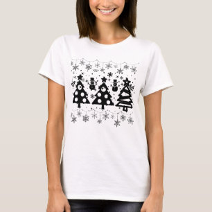 Schwarze Bäume Winterwald Moderne Weihnachten T-Shirt