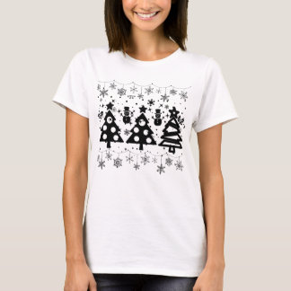 Schwarze Bäume Winterwald Moderne Weihnachten T-Shirt