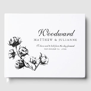 Schwarze Baumwollbolzen-Pflanze Etching Wedding Gästebuch