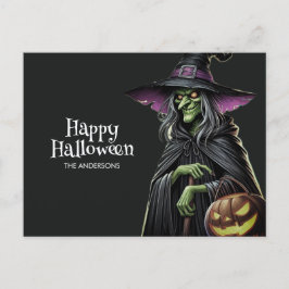 Schwarze Beängstigende Hexe Happy Halloween Postkarte