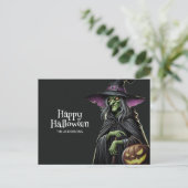 Schwarze Beängstigende Hexe Happy Halloween Postkarte (Stehend Vorderseite)