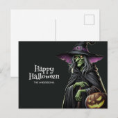 Schwarze Beängstigende Hexe Happy Halloween Postkarte (Vorne/Hinten)