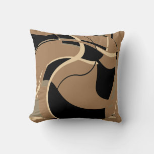 Schwarze Beige auf Tan Swirbeln Abstrakte Art MCM Kissen
