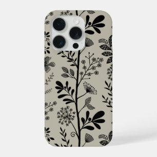 Schwarze Beige Elegante Blumen Garten Träumerei iPhone 15 Pro Hülle