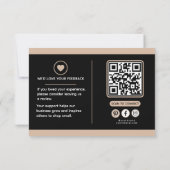 Schwarze Beige Luxus QR-Code Erinnerungsnachricht  Dankeskarte (Rückseite)