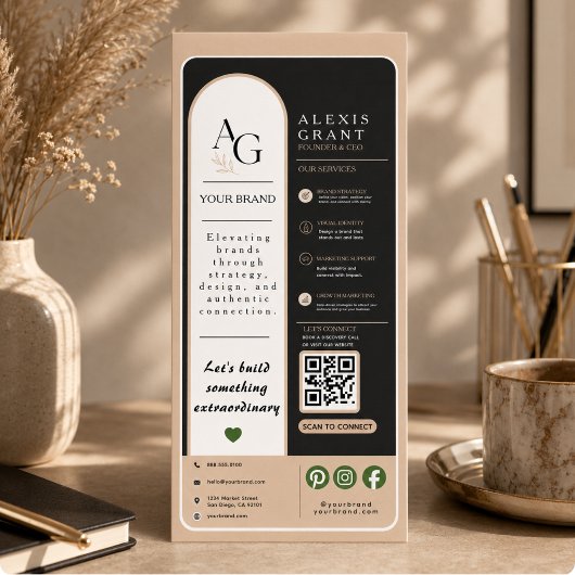 Schwarze Beige Luxus QR-Code Termin Erinnerung Werbekarte