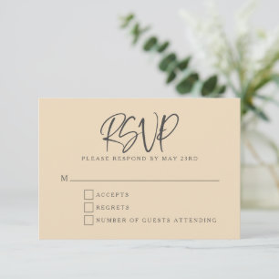 Schwarze Beige Moderne Schrift Lettering Hochzeit RSVP Karte