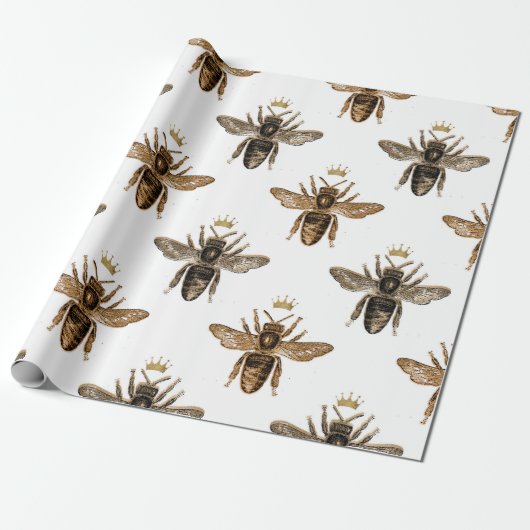 Schwarze Bienen auf Weiß Geschenkpapier (Ungerollt)