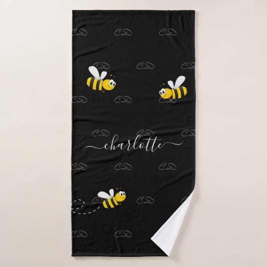 Schwarze Bienen Sommerspass Spaß Monogramm Badhandtuch Set (Badehandtuch)
