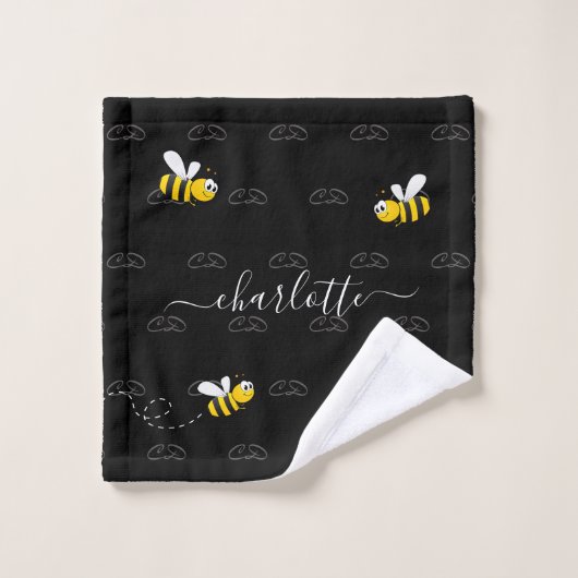 Schwarze Bienen Sommerspass Spaß Monogramm Badhandtuch Set (Waschlappen)