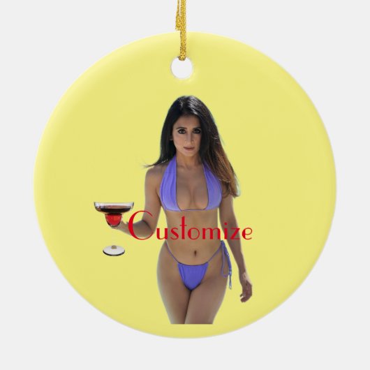 Schwarze Bikini Schönheit Thunder_Cove Keramik Ornament (Hinten)