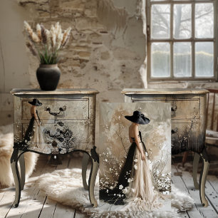 Schwarze Bindung, elegantes Frauenporträt & Floral Seidenpapier