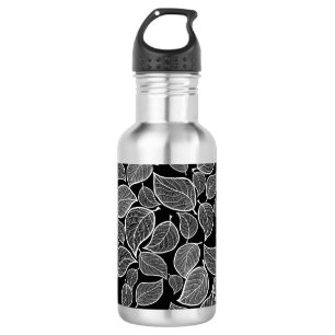 Schwarze Blätter auf Weiß Edelstahlflasche