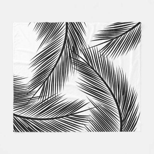 Schwarze Blätter auf weißem Hintergrund Fleecedecke (Vorderseite (Horizontal))