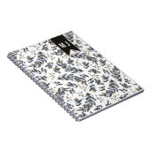Schwarze Blätter Berries Muster Monogram | Notizblock (Rechte Seite)