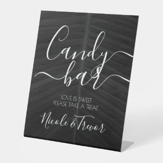 Schwarze Blätter Hochzeits Candy Bar Sockelschild