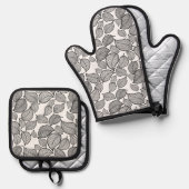Schwarze Blätter weiß Ofenhandschuh & Topflappen-Set (Vorderseite/Rückseite)